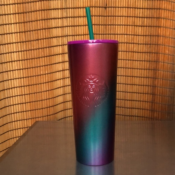 NEW STARBUCKS Steel Ombre Rainbow Swirl Design Collectors Venti 24oz Cold Cup - Picture 3 of 9